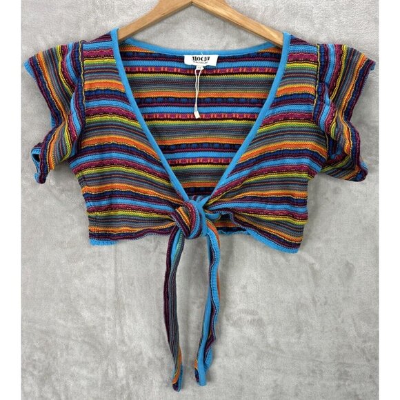 All Things Mochi Lana Wrap Top in Multi Rainbow Crop Sweater Knit Size XS - Picture 2 of 12